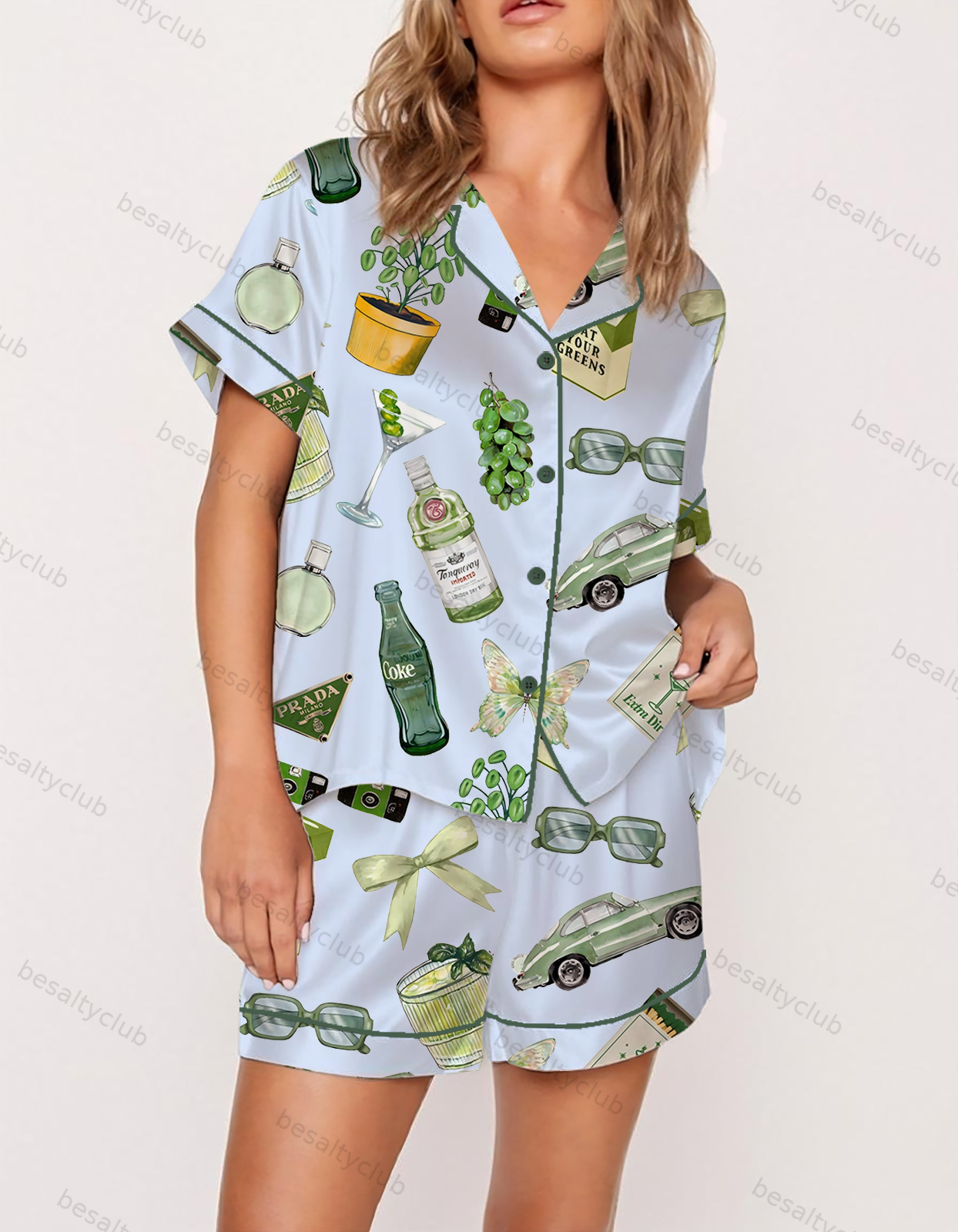 Mojito Green Vibe Satin Pajama Set