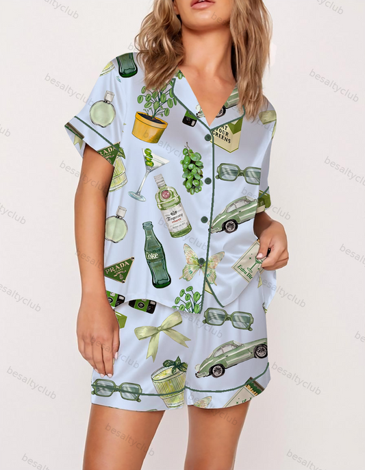 Mojito Green Vibe Satin Pajama Set