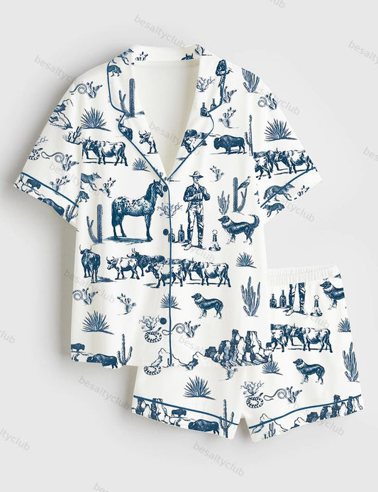 Wild West Adventure Short Sleeve Satin Pajama Set