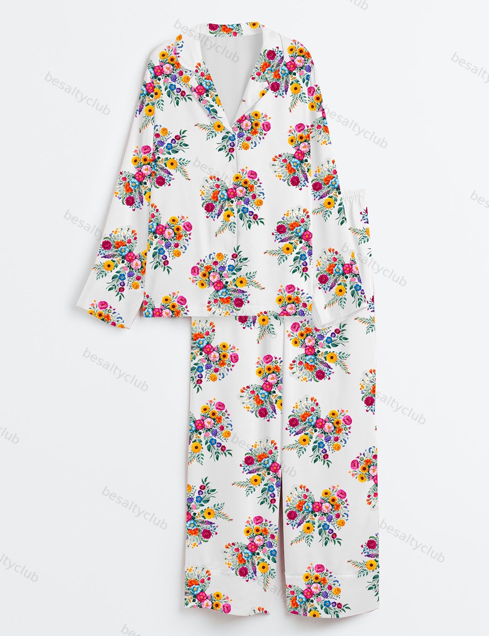Wildflower Coquette Bow Flower Bow Floral Spring  Summer SunFlower Print Long Sleeve Satin Pajama Set