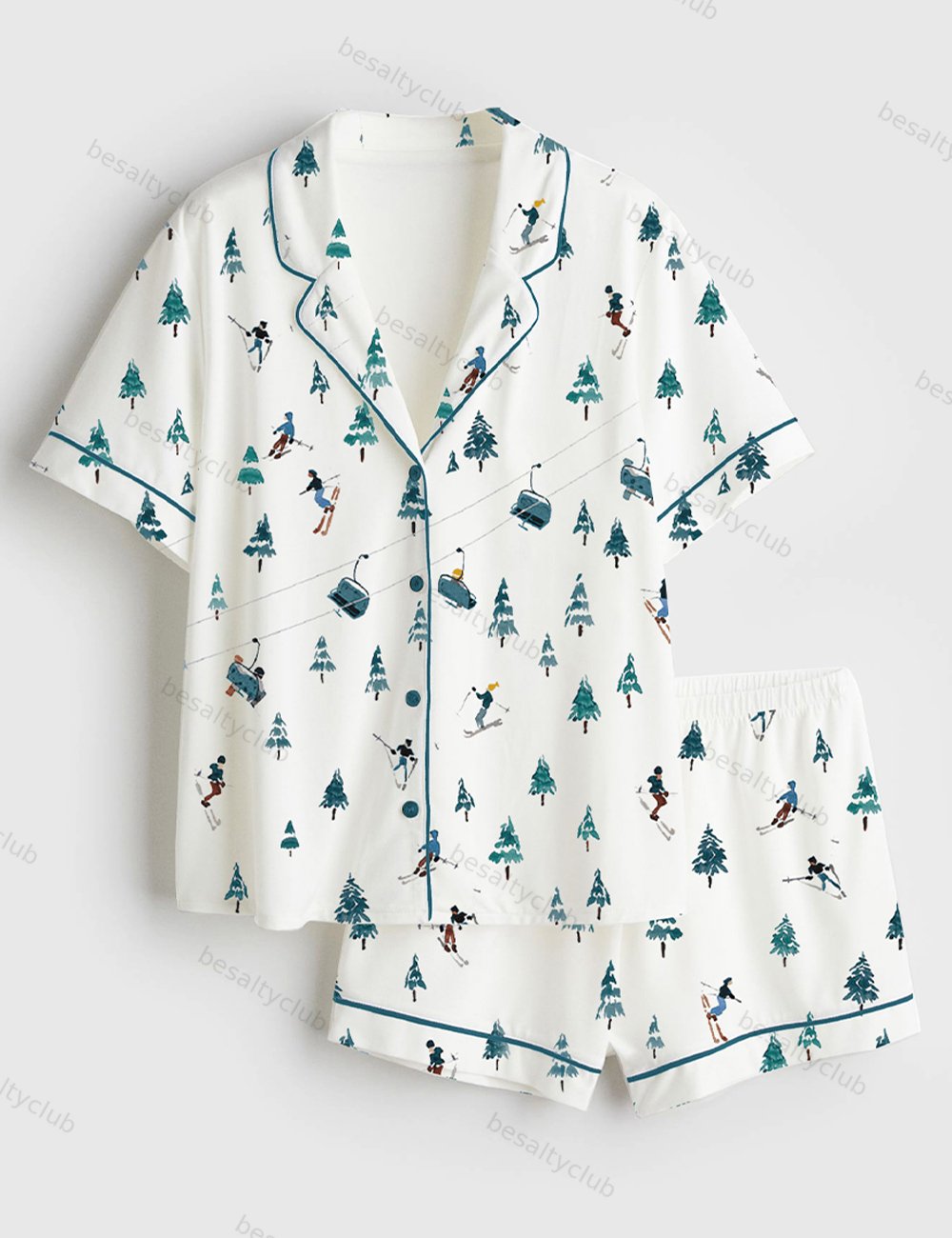 Après Ski Mountains Short Sleeve Satin Pajama Set