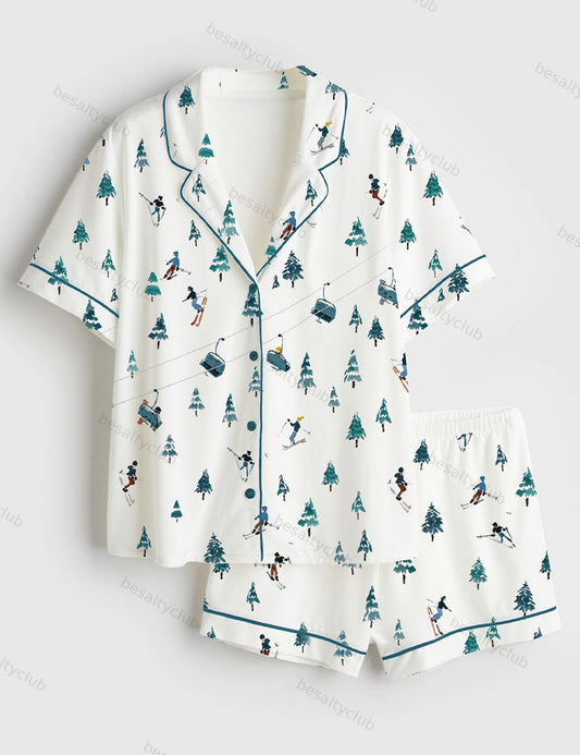 Après Ski Mountains Short Sleeve Satin Pajama Set