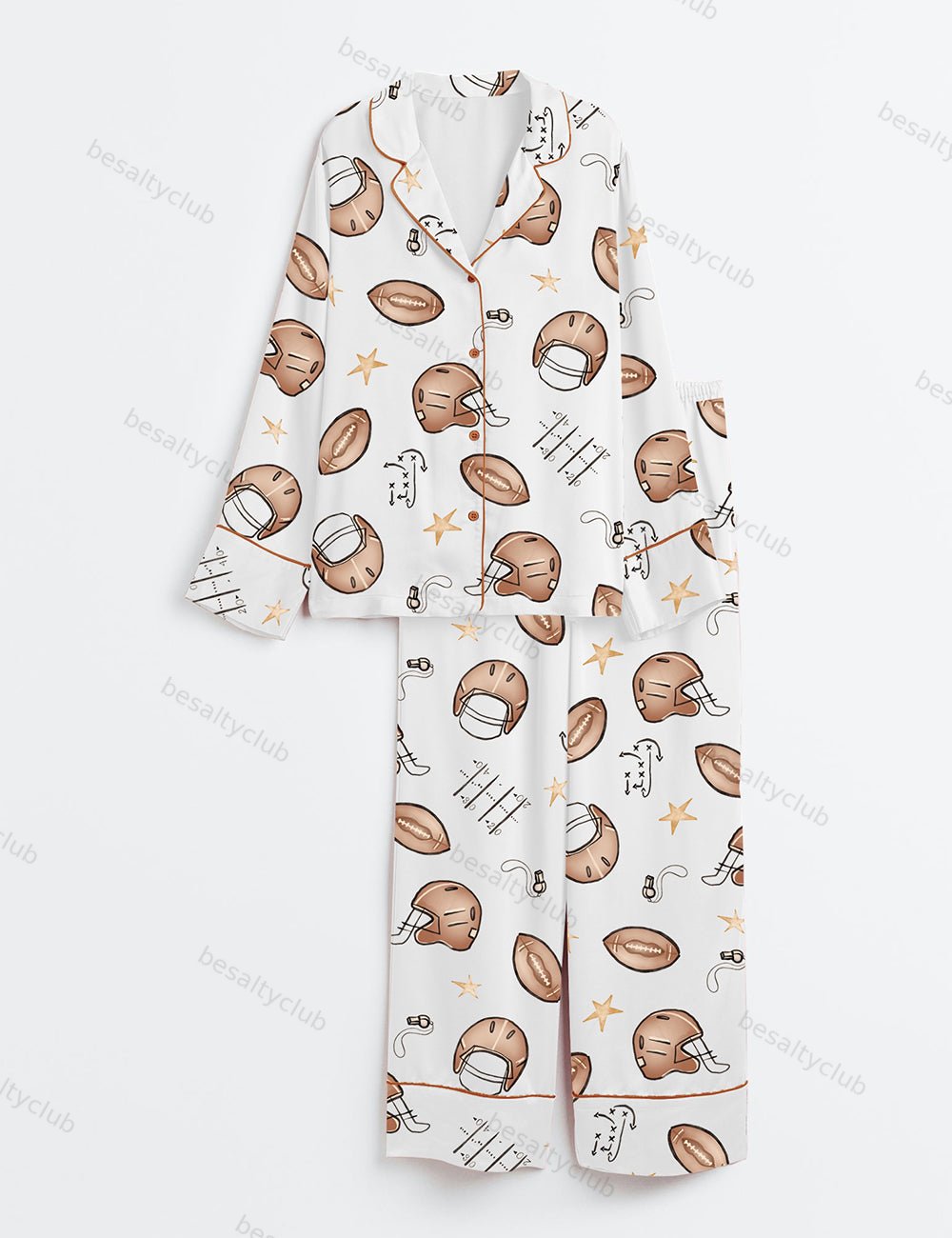 Football Sports Long Sleeve Satin Pajama Set