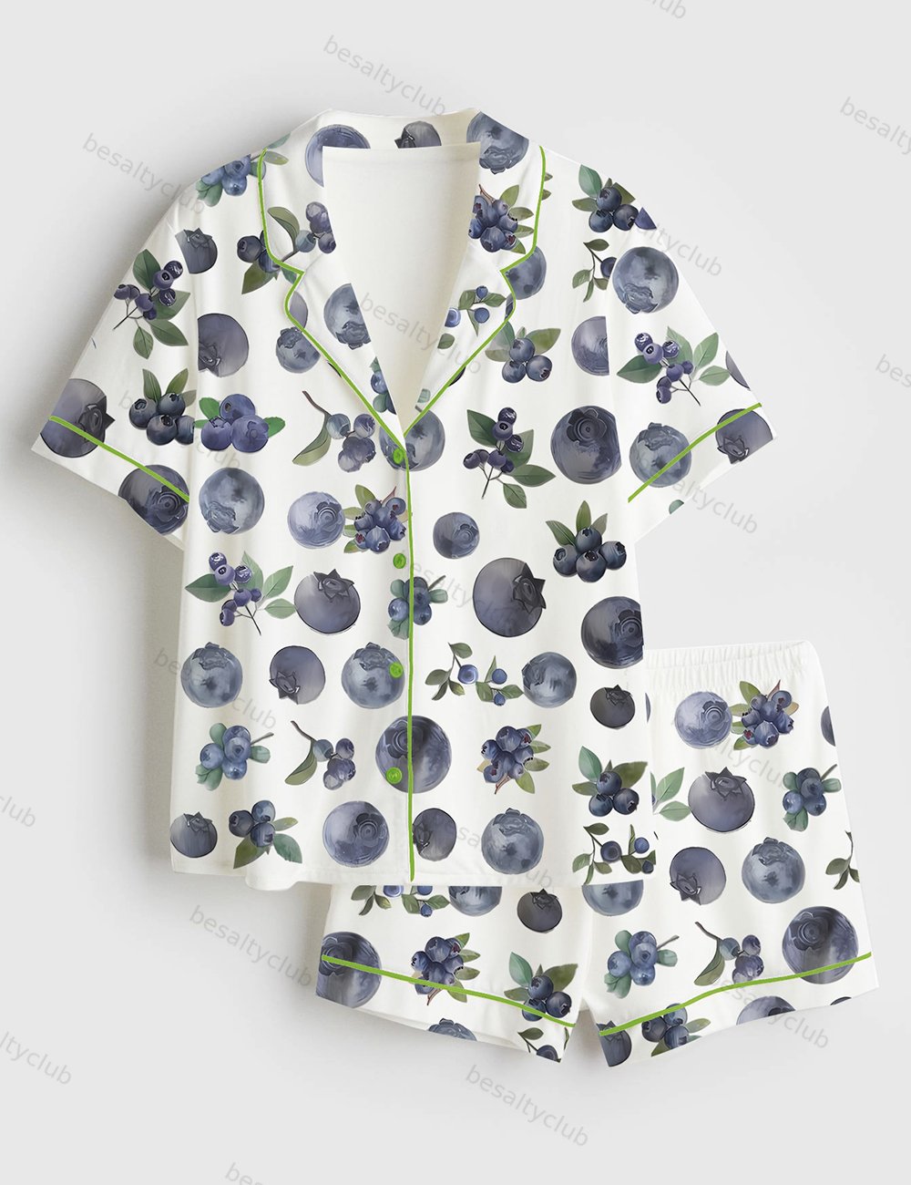 Blueberry Food Plants Short Sleeve Satin Pajama Set