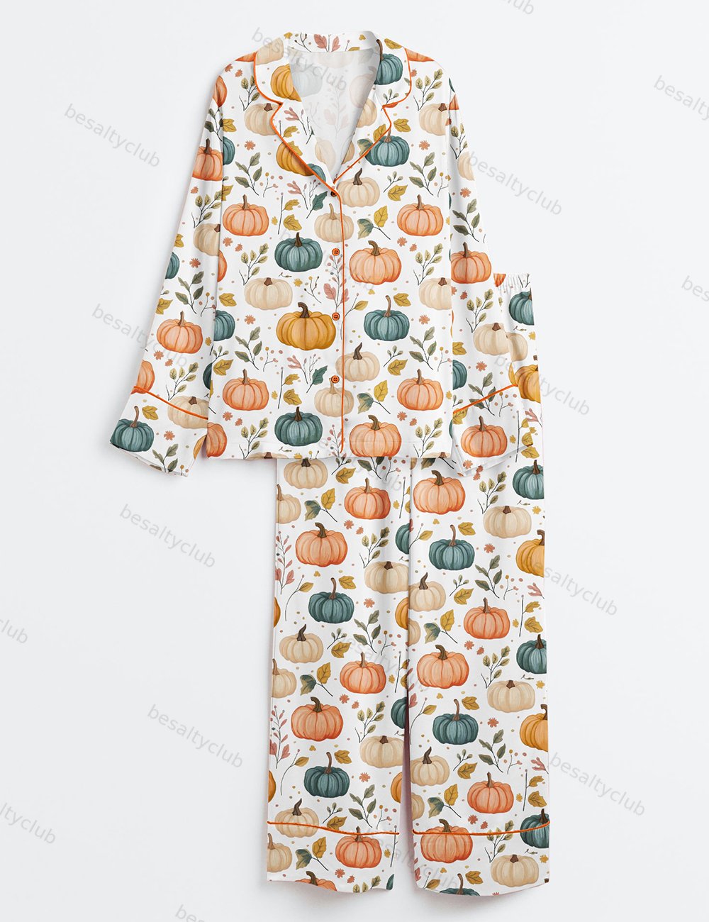 Autumn Pumpkin Long Sleeve Satin Pajama Set