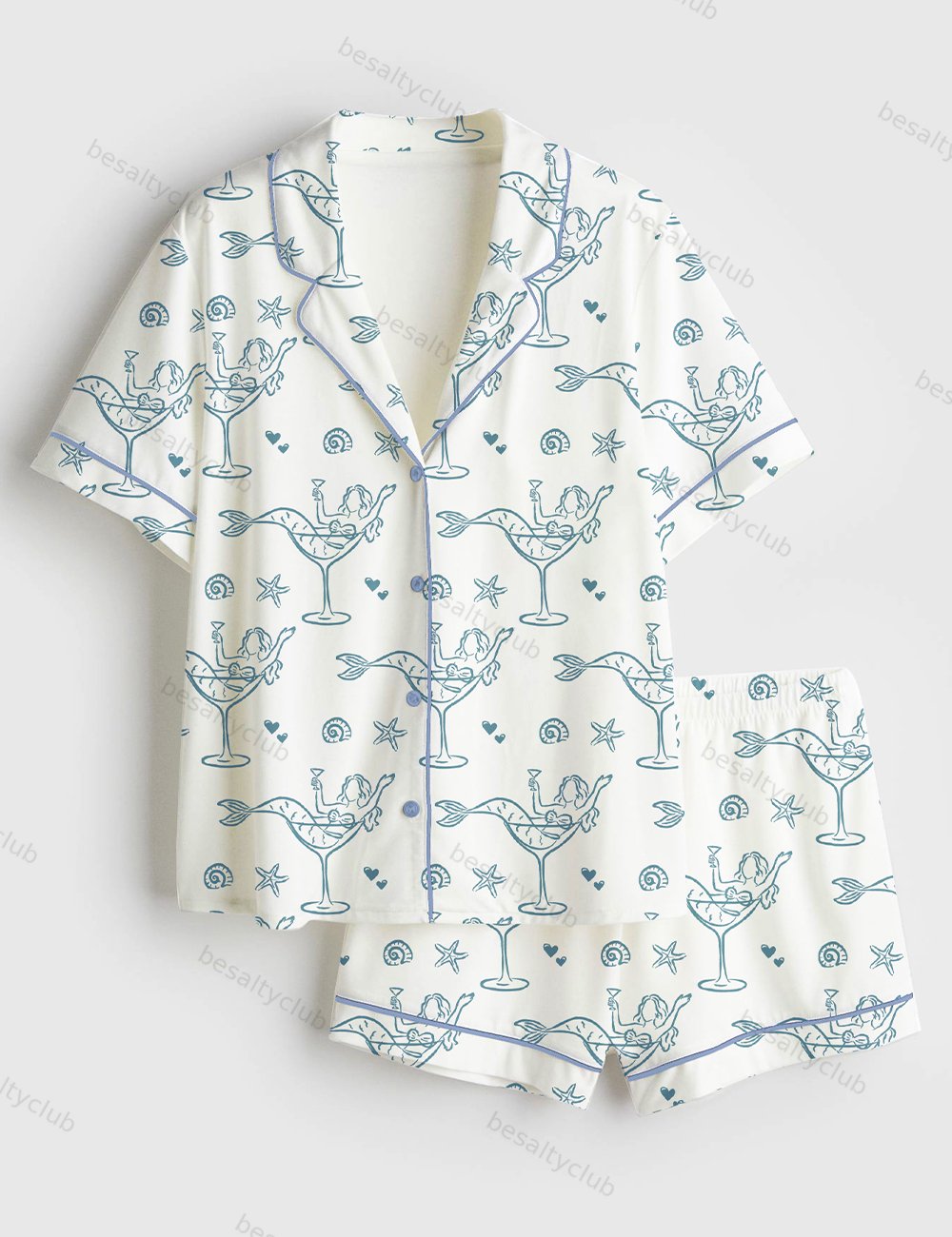 Seashells And Wedding Bells Bachelorette Beach Party Coastal Last Toast Print Short Sleeve Satin Pajama Set