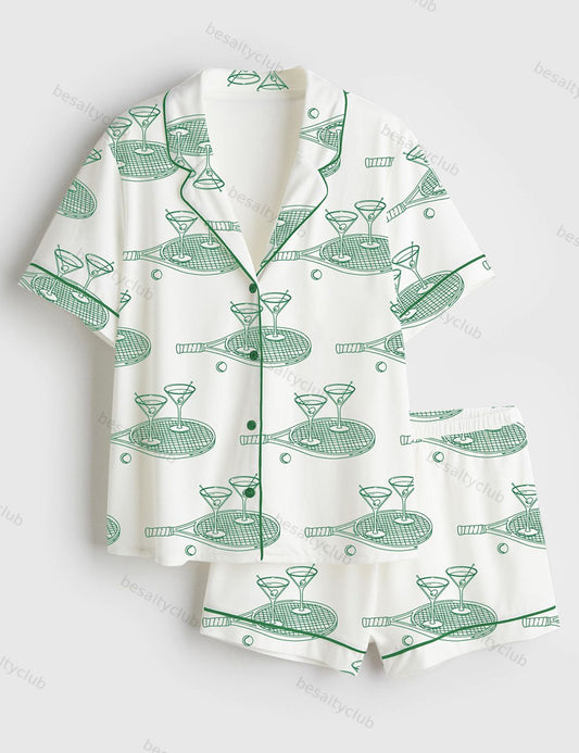 Tennis Tinis Martini Social Club Short Sleeve Satin Pajama Set