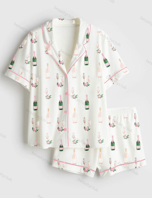Breakfast Of Champs Short Sleeve Satin Pajama Set