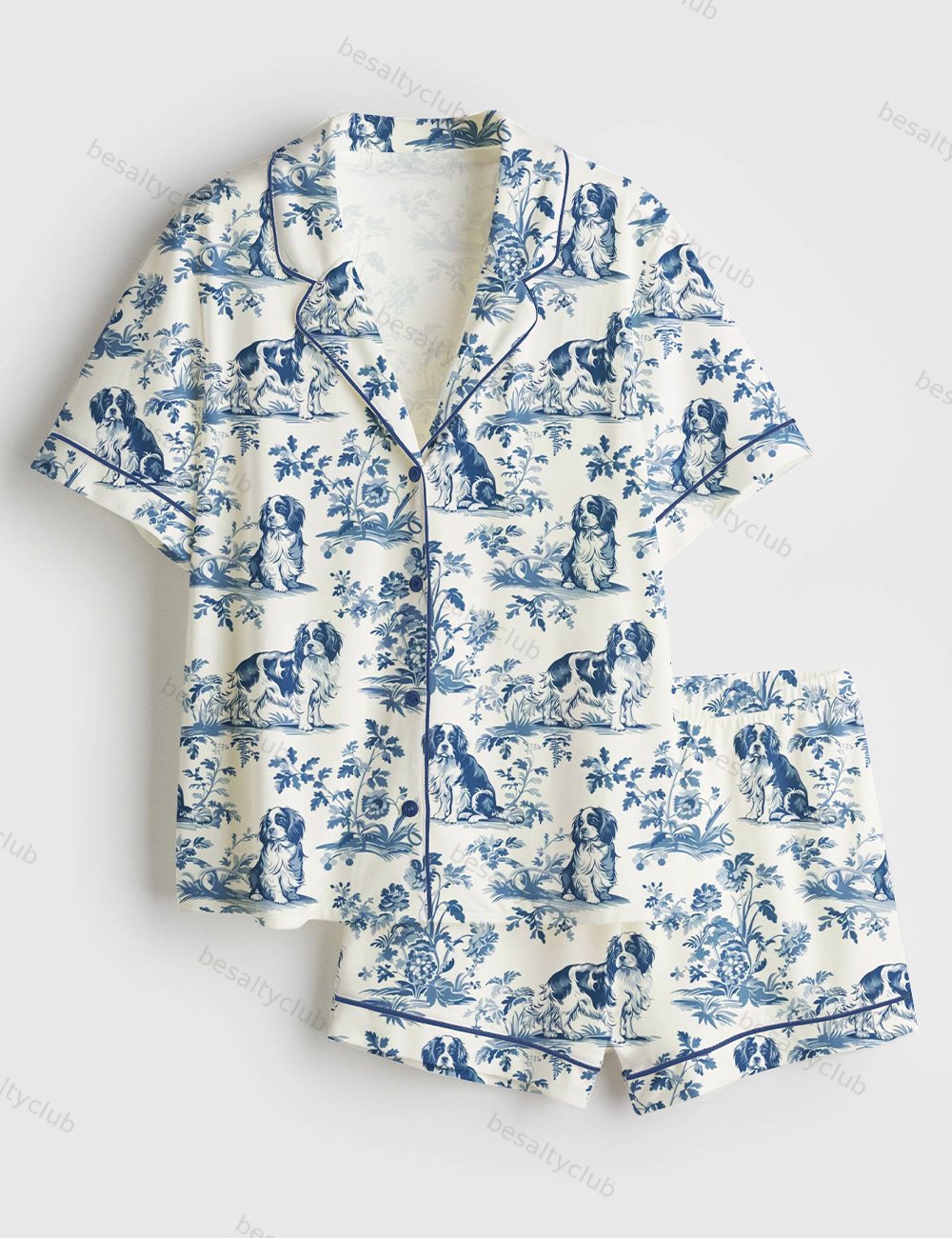 Cavalier King Charles Spaniel French Dog Lover Short Sleeve Satin Pajama Set