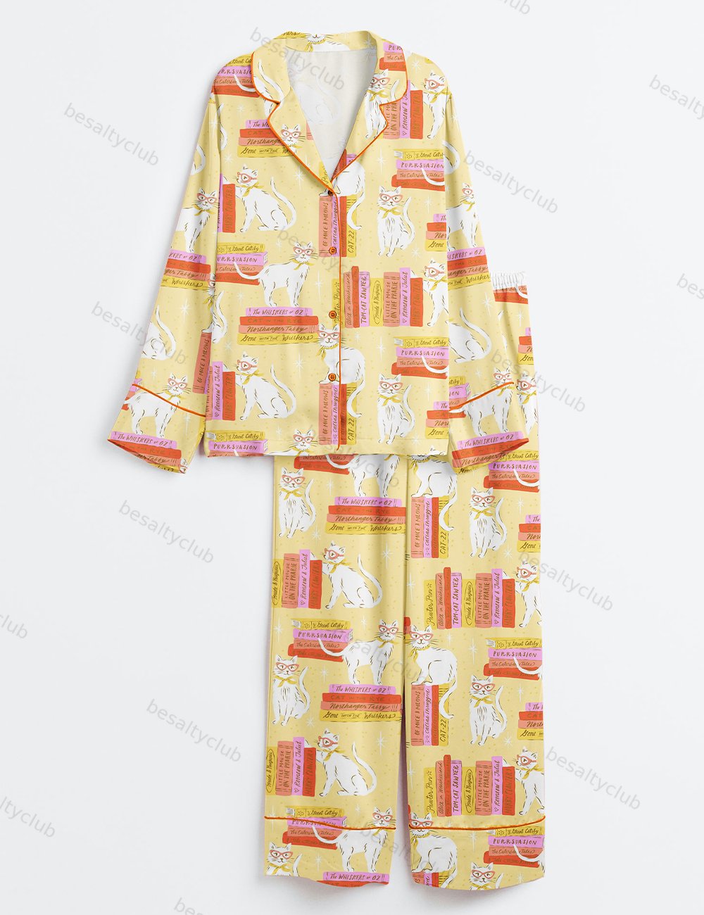 Cat Life And Book Obsessed Long Sleeve Satin Pajama Set