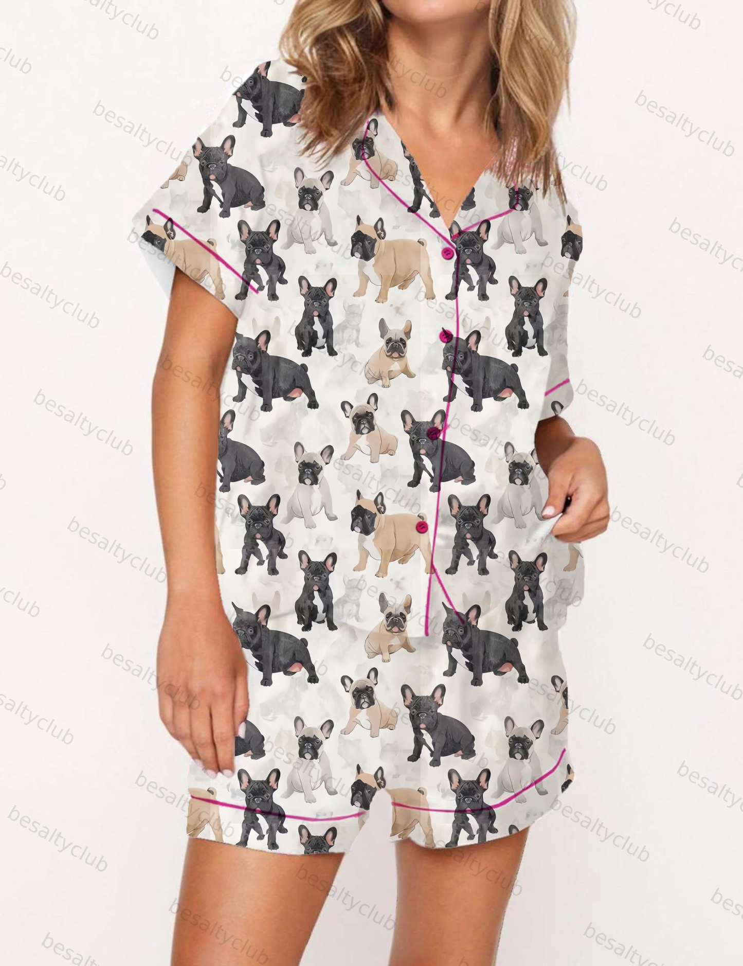 French Bulldog Print Satin Pajama Short Set