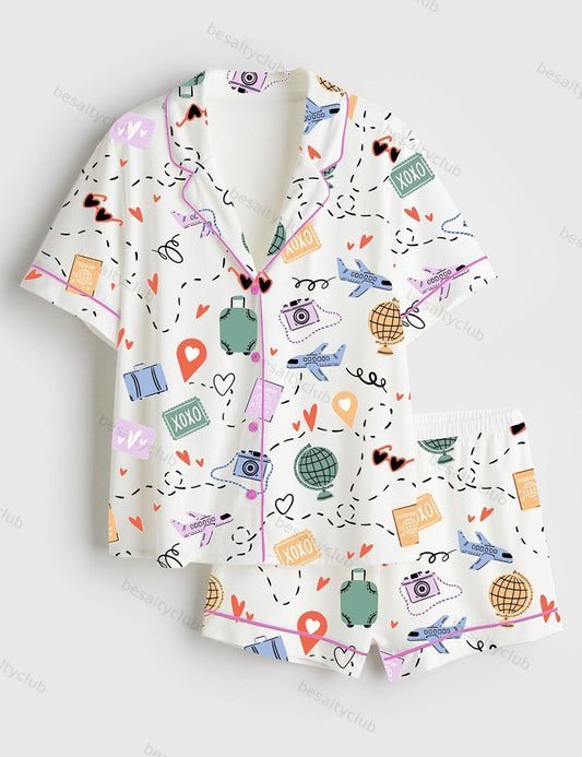 Travel Anywhere Short Sleeve Satin Pajama Set