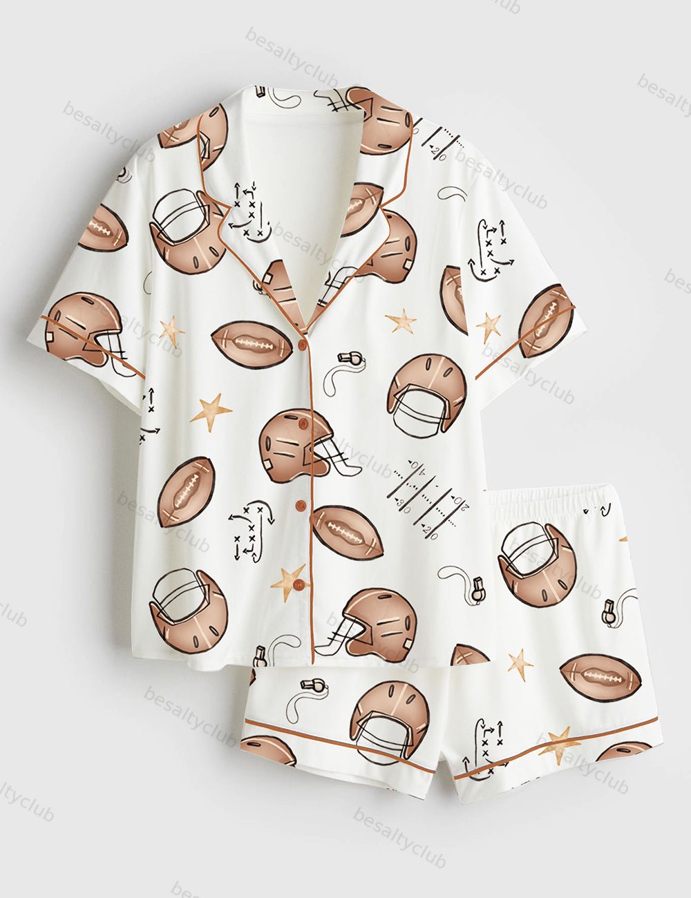 Football Sports Short Sleeve Satin Pajama Set