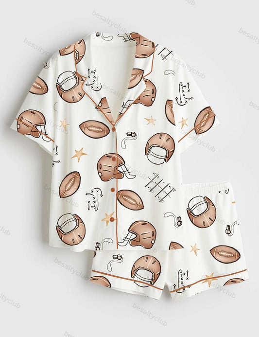 Football Sports Short Sleeve Satin Pajama Set