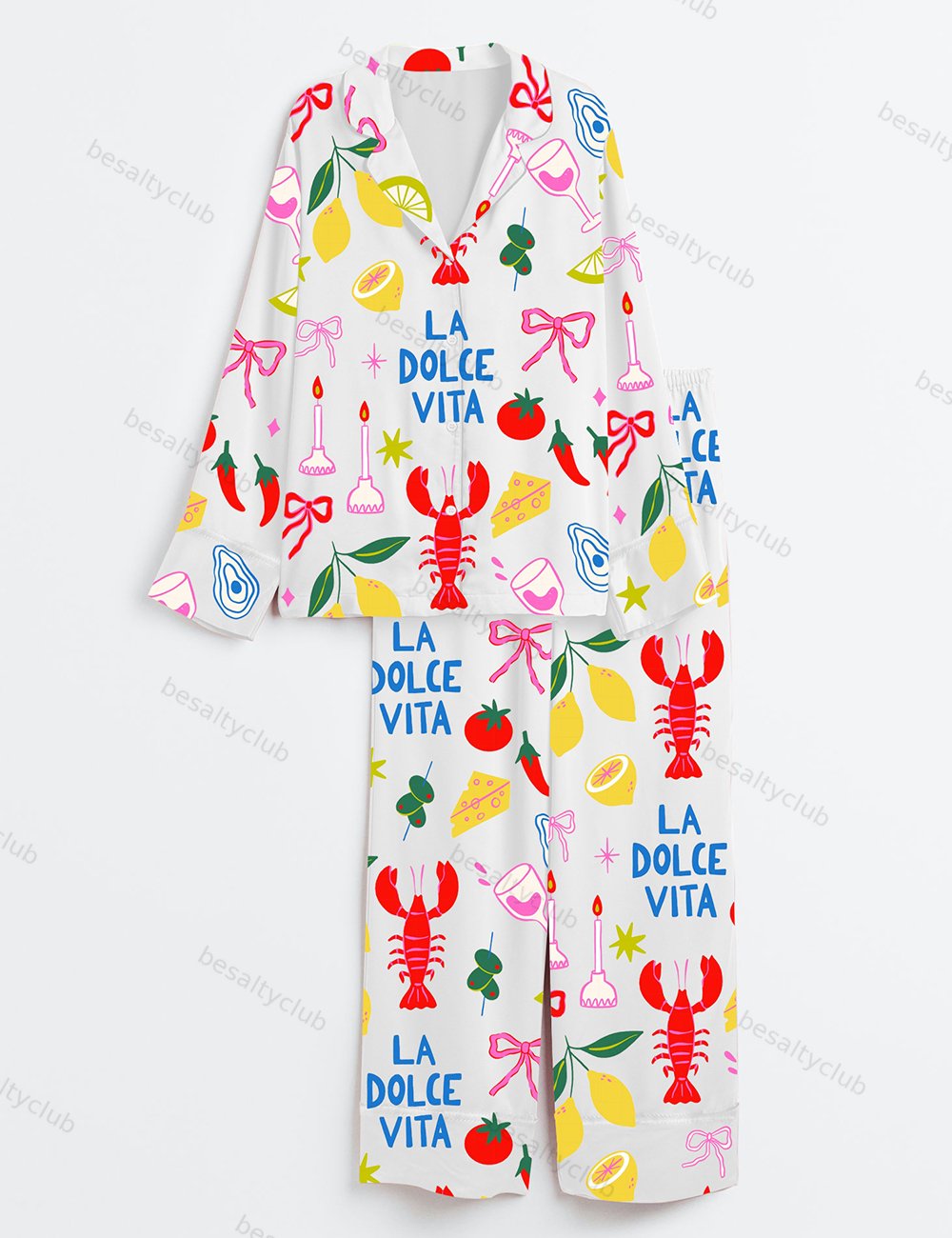 La Dolce Vita Europe Summer Italia Travel Long Sleeve Satin Pajama Set