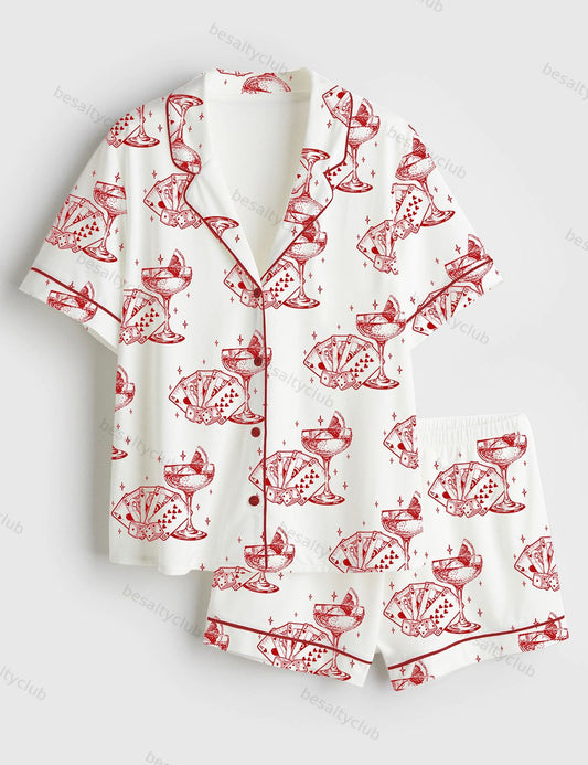 Bachelorette Party Casino Theme Bachelorette Las Vegas Bach Party Short Sleeve Satin Pajama Set