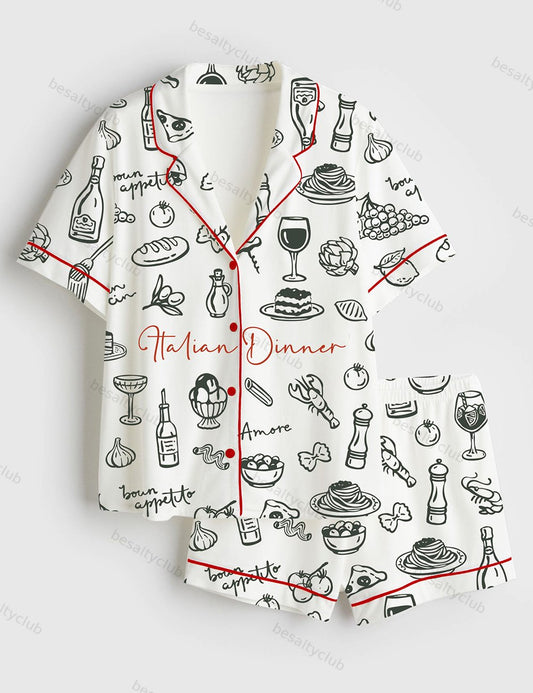 Italian Dinner Perfect Italian Wedding Dinner Short Sleeve Satin Pajama Set