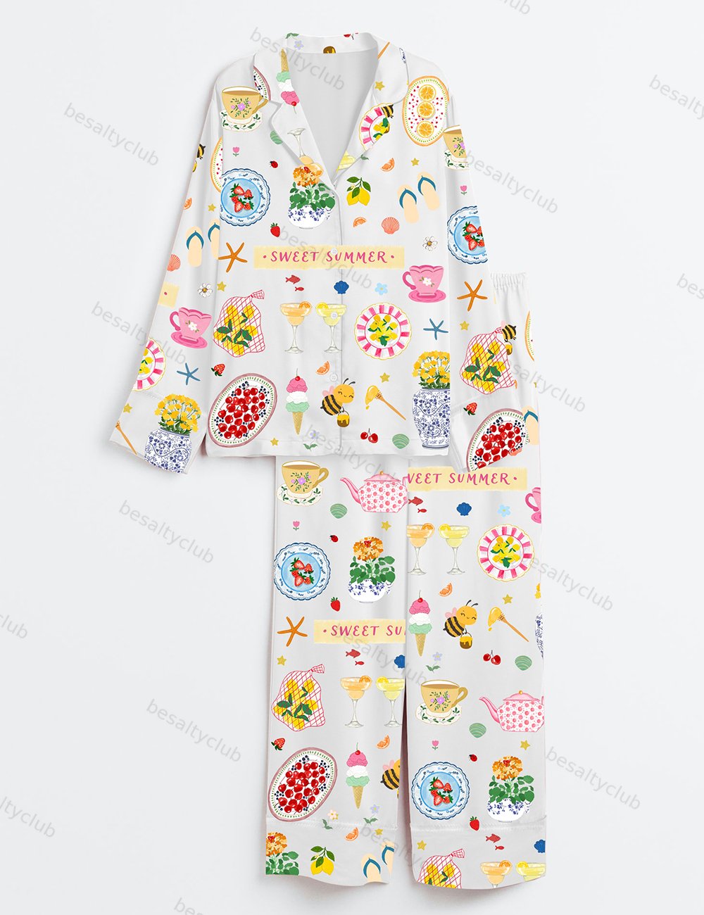 Sweet Summer Long Sleeve Satin Pajama Set