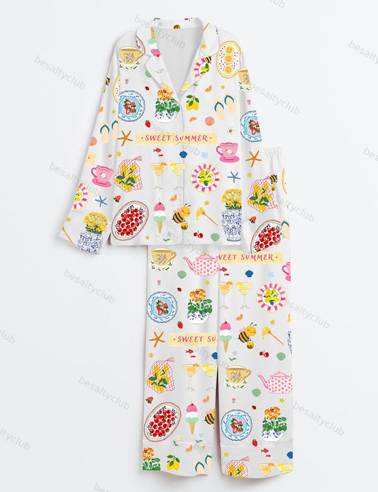 Sweet Summer Long Sleeve Satin Pajama Set