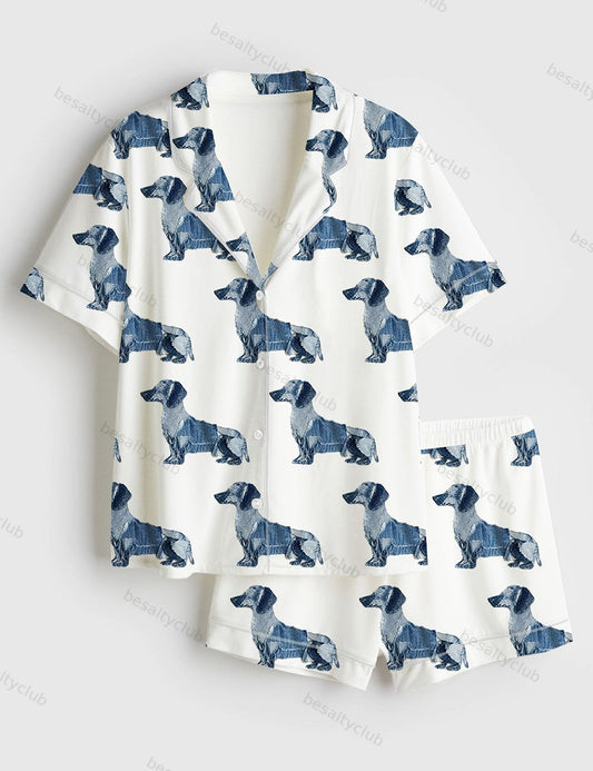Dachshund Dog Lover Short Sleeve Satin Pajama Set