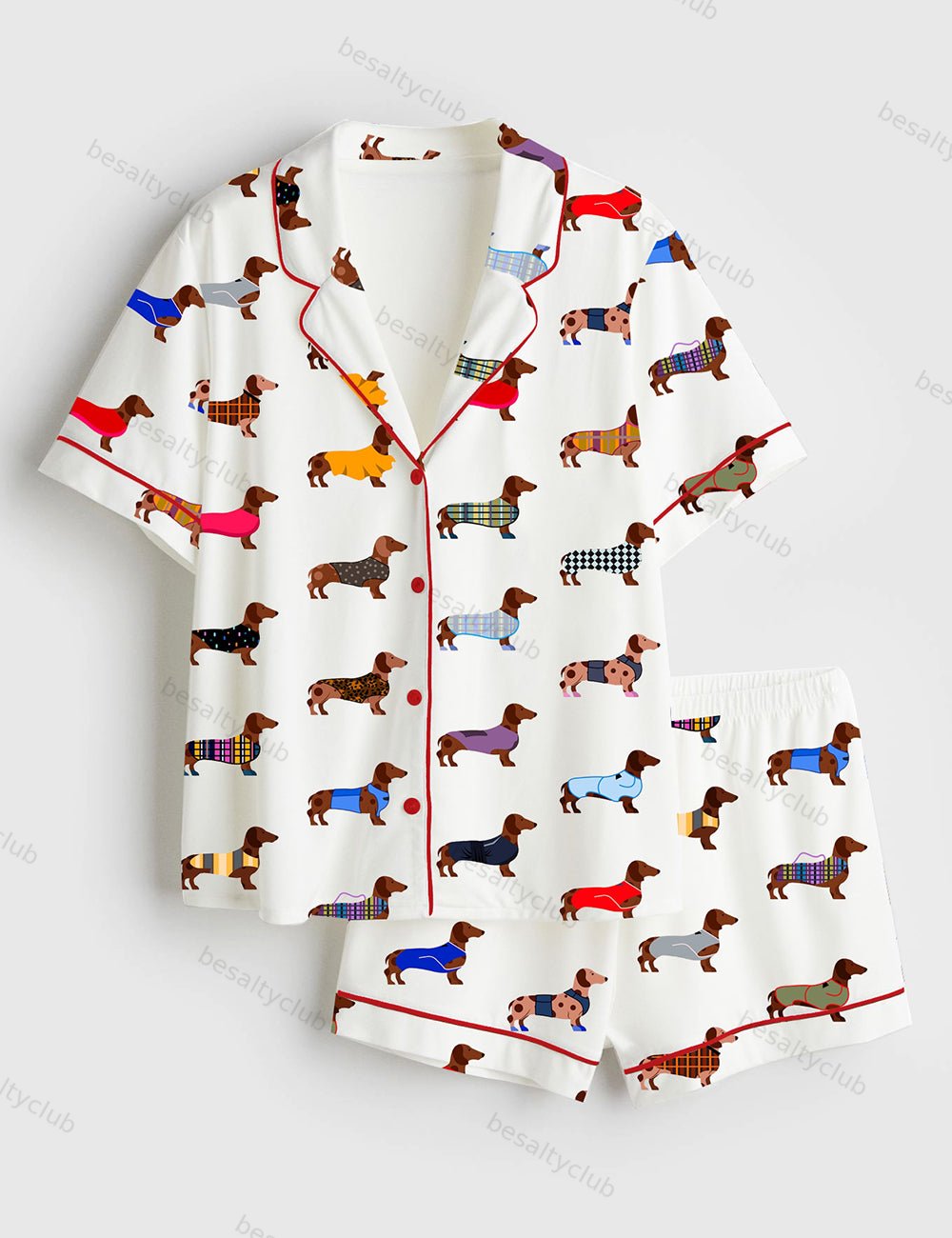 Dachshund Dog Short Sleeve Satin Pajama Set