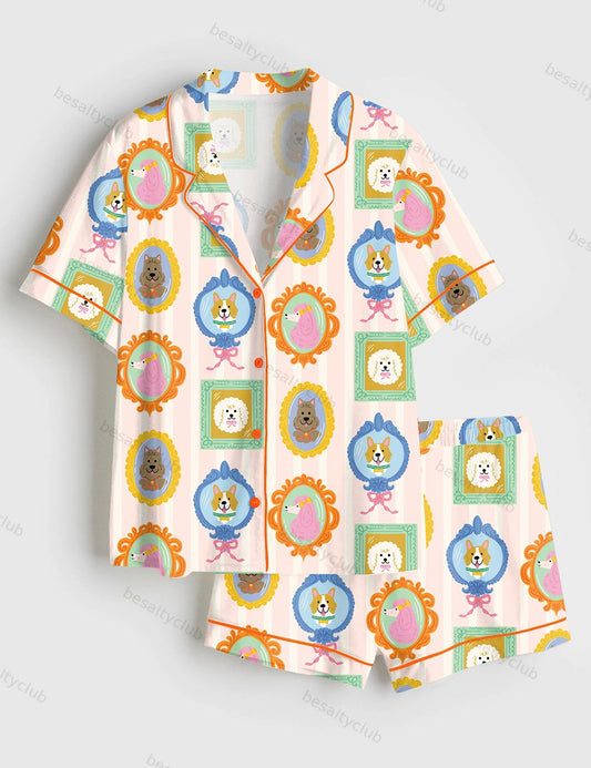 Dog Lover Short Sleeve Satin Pajama Set