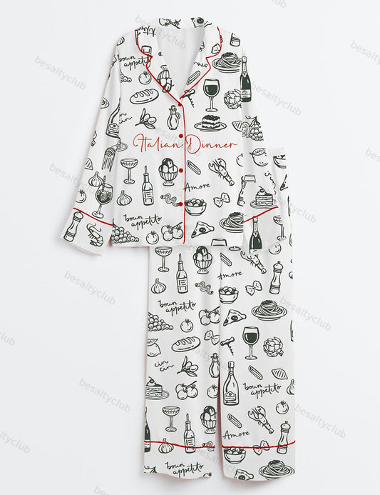 Italian Dinner Perfect Italian Wedding Dinner Long Sleeve Satin Pajama Set