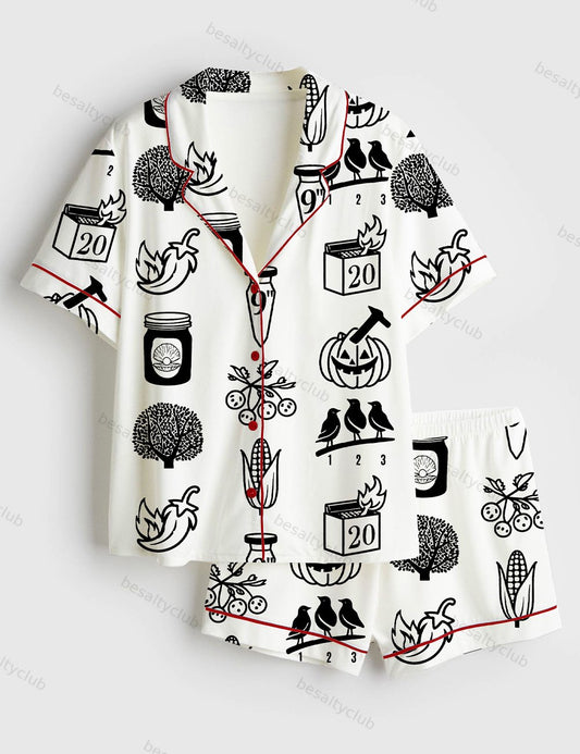 90s Rock Icons Grunge Style Retro Music Rock Band Print Short Sleeve Satin Pajama Set