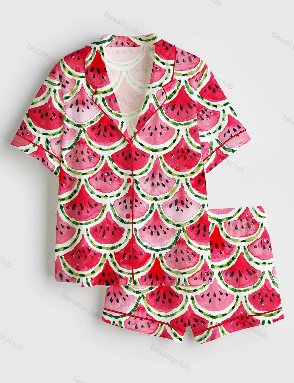 Watermelon Mermaid Short Sleeve Satin Pajama Set