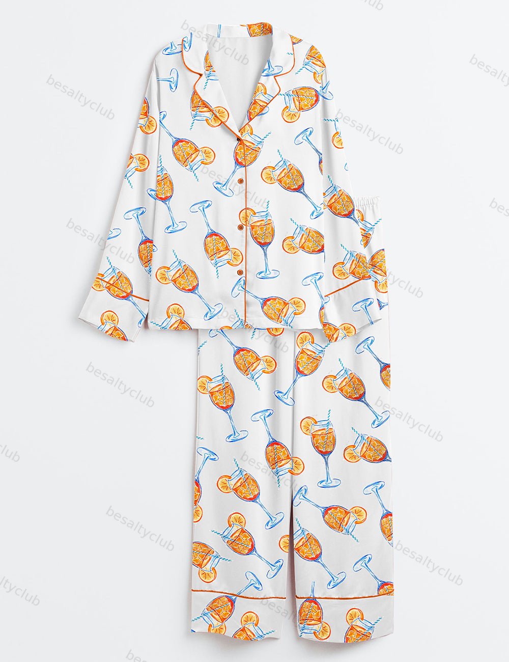 Aperol Spritz Trio Watercolor Long Sleeve Satin Pajama Set