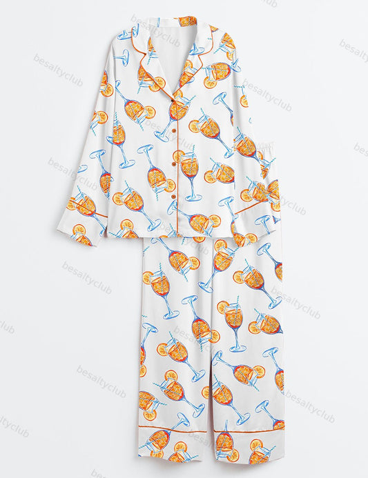 Aperol Spritz Trio Watercolor Long Sleeve Satin Pajama Set