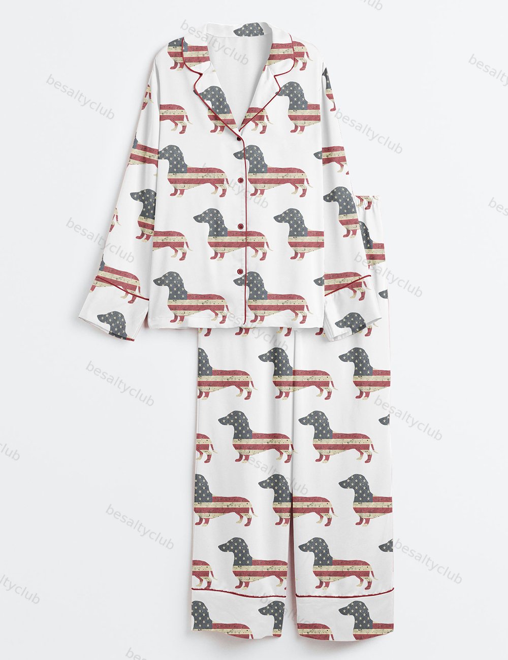 American Flag Dachshund Long Sleeve Satin Pajama Set