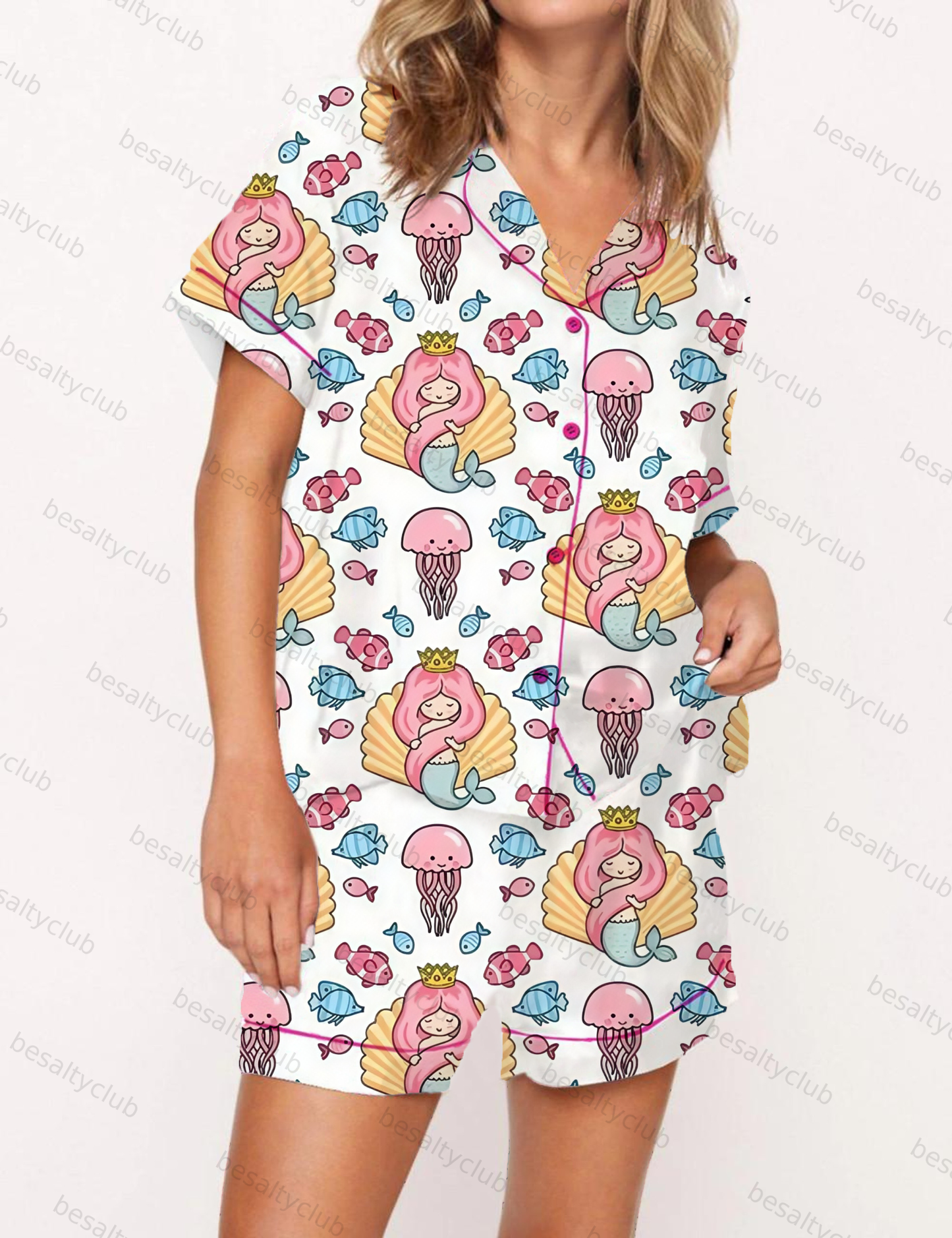 Vacation Mermaid Sea Creature Satin Pajama Short Set