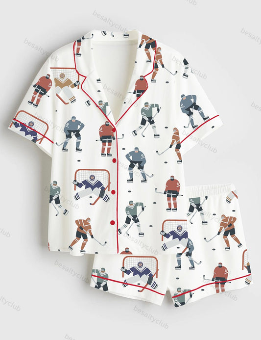 Hockey Player Short Sleeve Satin Pajama Set