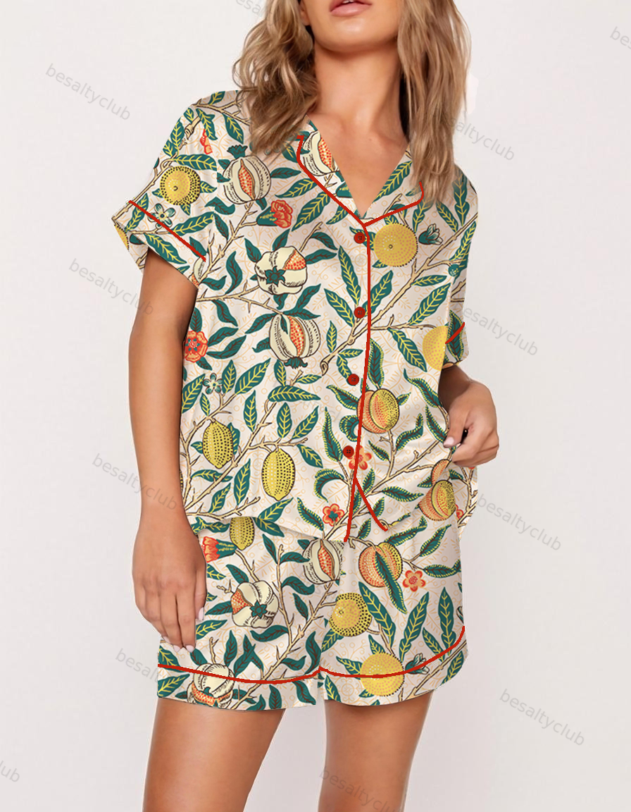 Lemon and Pomegranate Satin Pajama Set