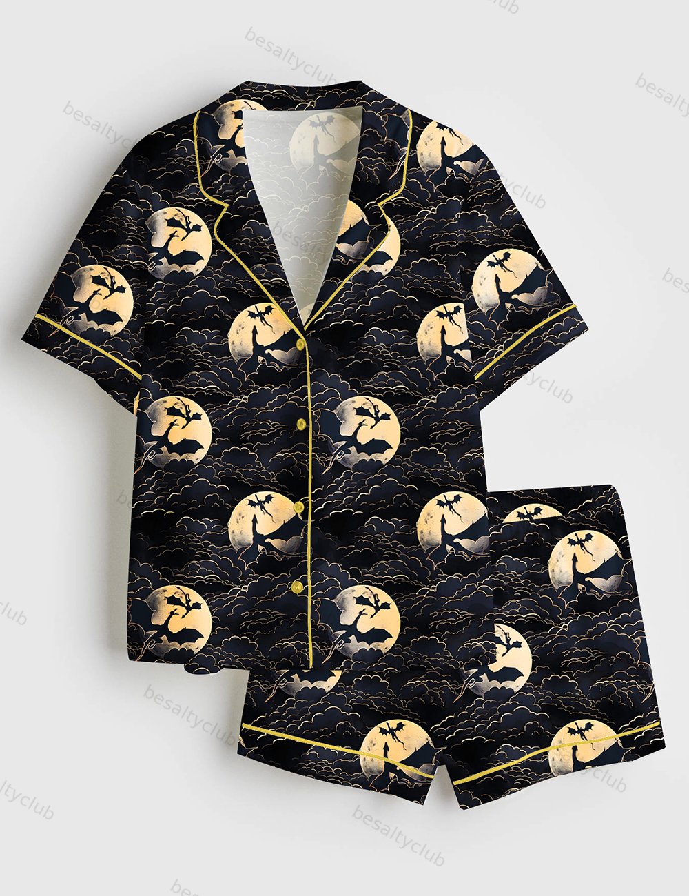 Flying Dragons Short Sleeve Satin Pajama Set