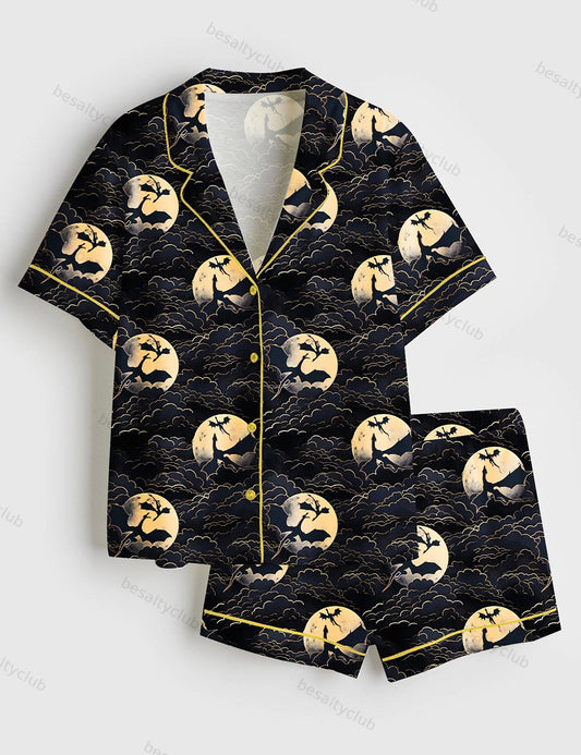Flying Dragons Short Sleeve Satin Pajama Set