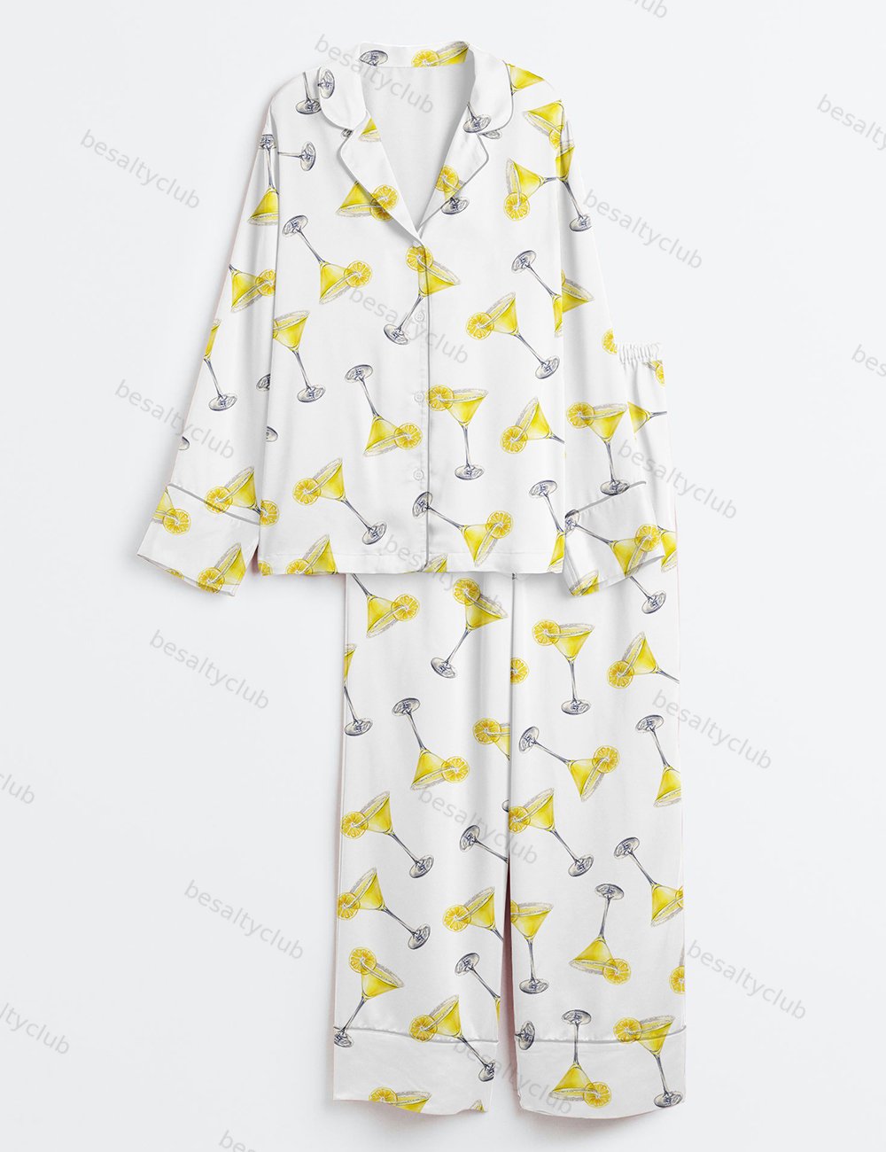 Lemon Drop Martini Long Sleeve Satin Pajama Set