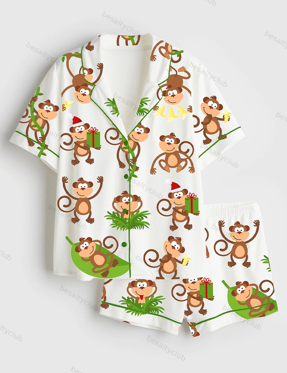 Monkeys Short Sleeve Satin Pajama Set
