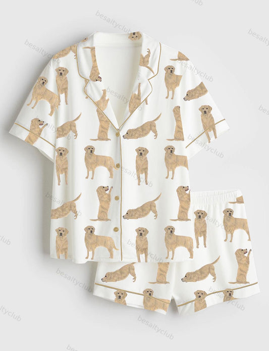 Golden Retriever Short Sleeve Satin Pajama Set