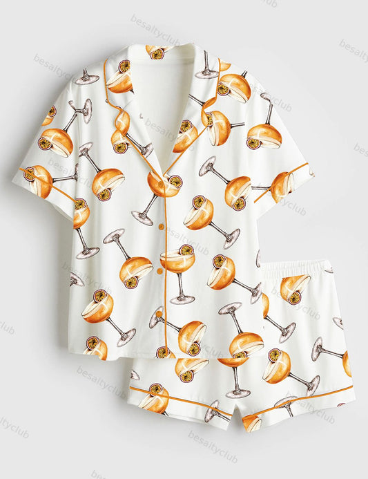 Passionfruit Martini Pornstar Martini Cocktail Short Sleeve Satin Pajama Set