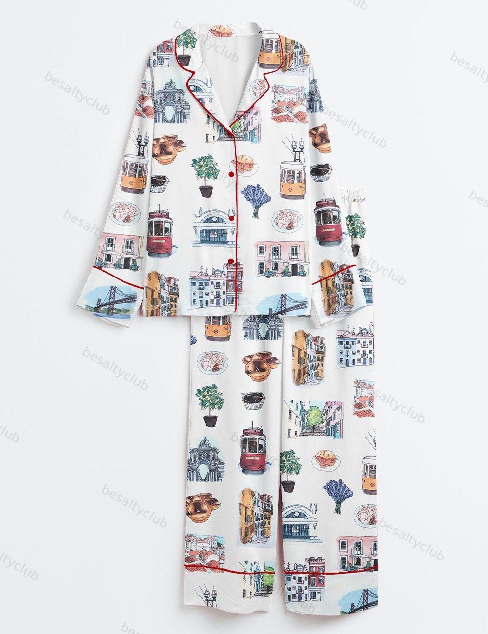 Lisbon Portugal Travel Long Sleeve Satin Pajama Set