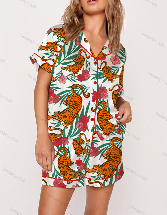 Eclectic Boho Tiger Satin Pajama Set