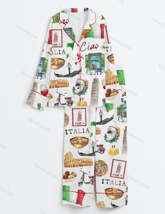Rome Italy Travel Jubilee Long Sleeve Satin Pajama Set