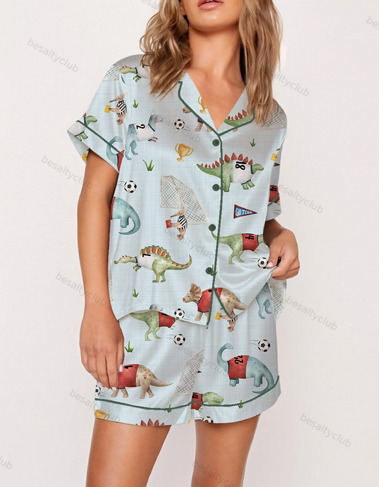 Dinosaur Football Satin Pajama Set