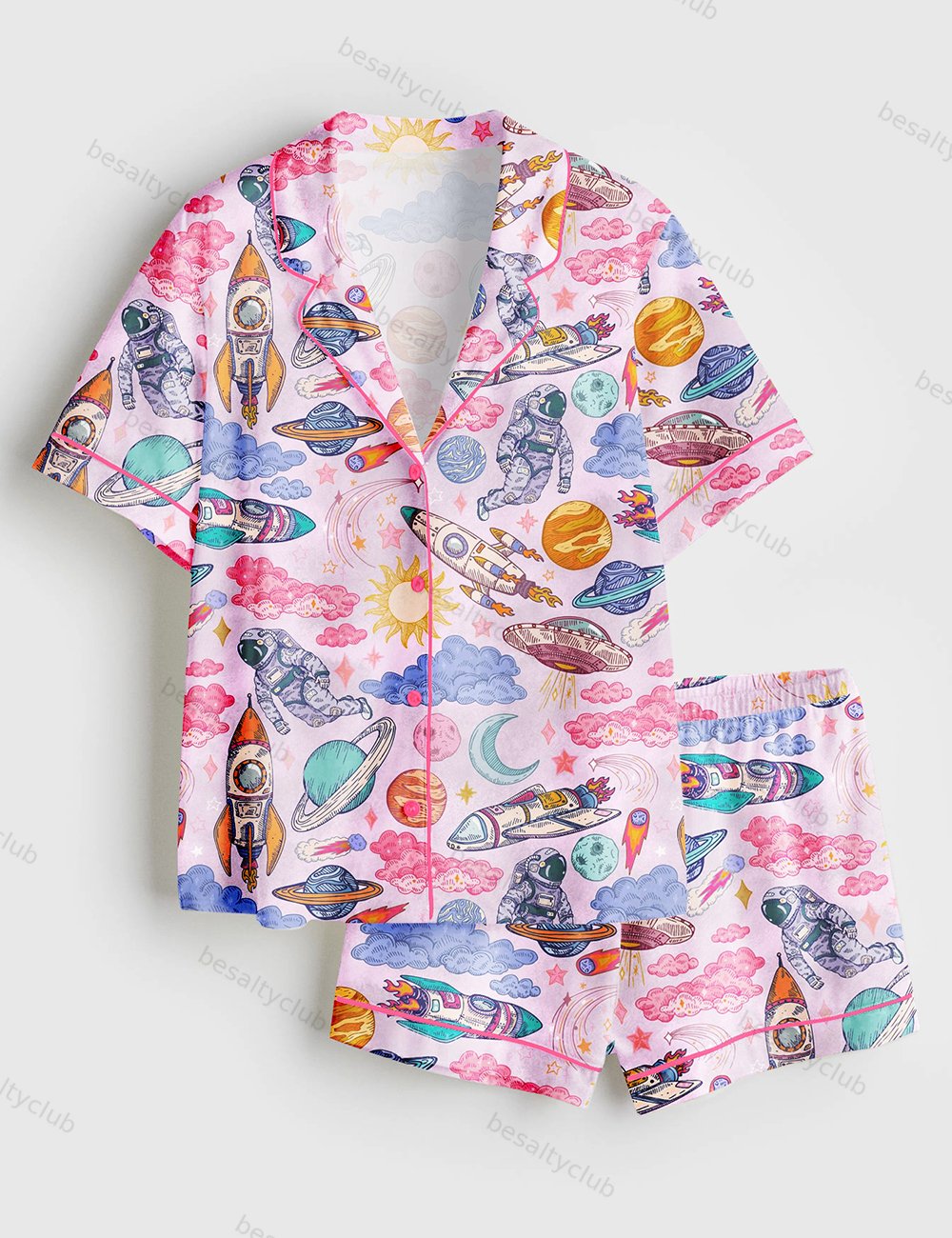 Rocket Man Space Short Sleeve Satin Pajama Set