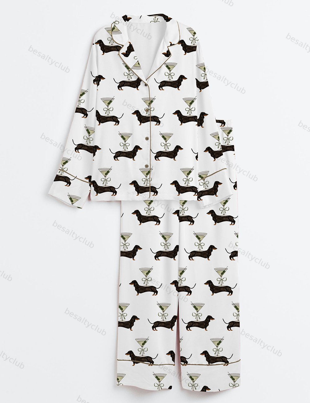 A Tini Dach Older Dirty Martini Dachshund Party Weenies And Tinis Long Sleeve Satin Pajama Set