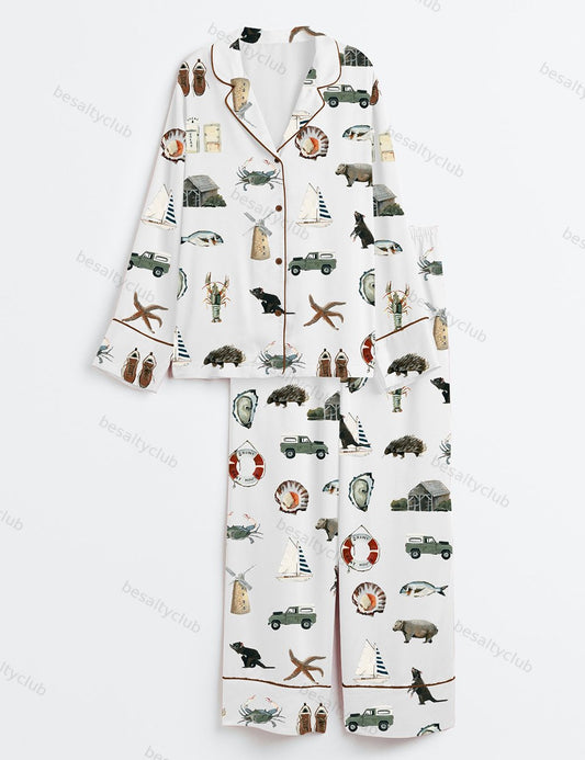 The Island Collection Western Painting Long Sleeve Satin Pajama Set