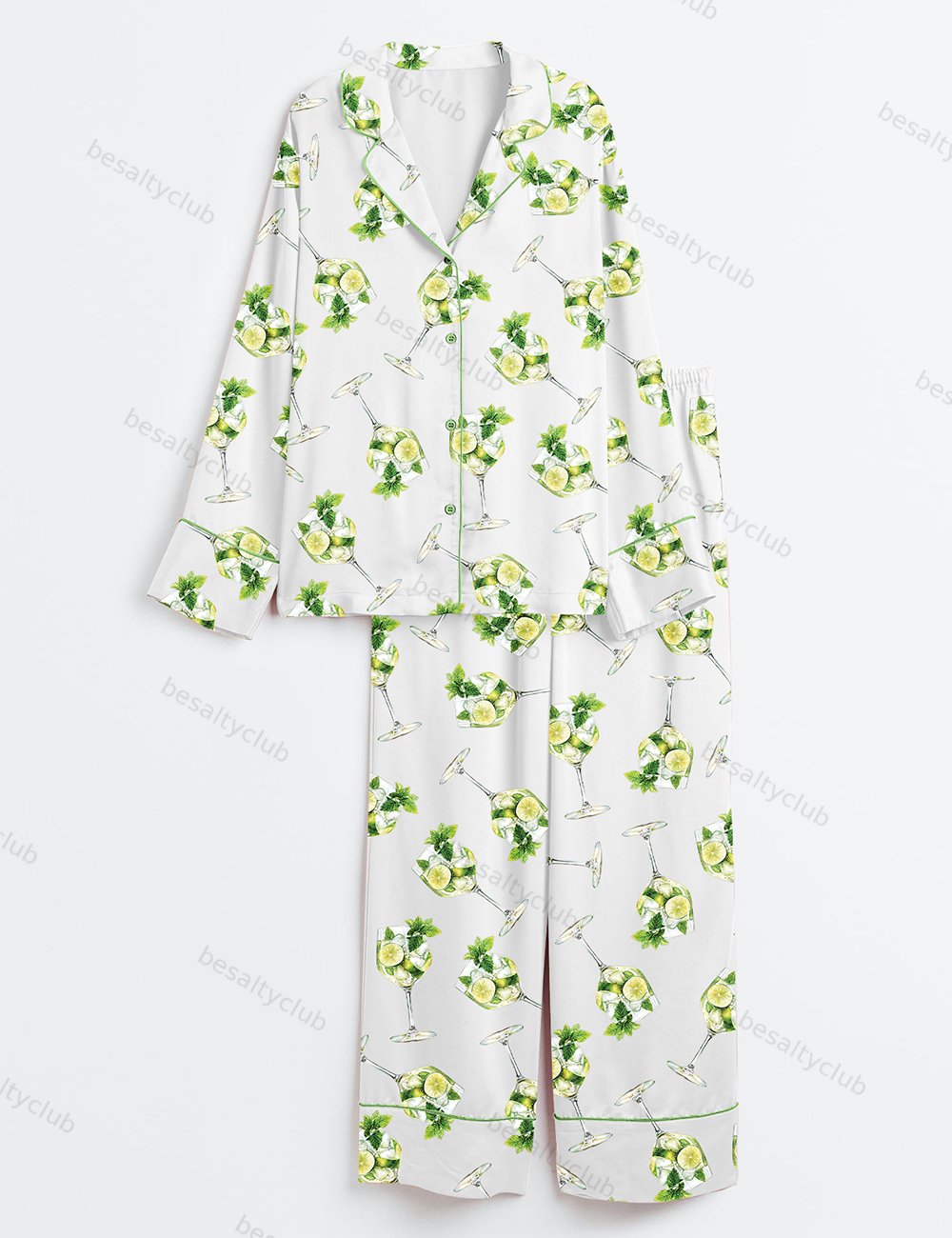 Hugo Spritz Watercolor Cocktail Long Sleeve Satin Pajama Set