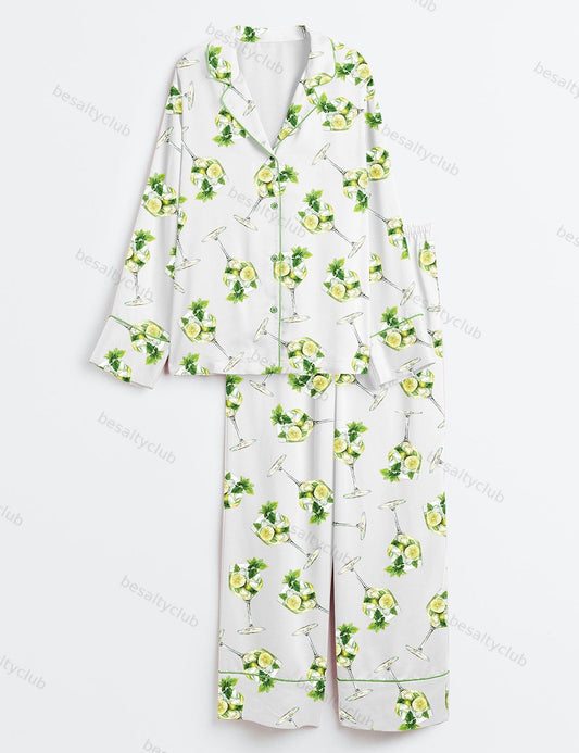 Hugo Spritz Watercolor Cocktail Long Sleeve Satin Pajama Set